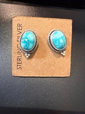 Artisan Sterling Silver Whitewater Turquoise Stud Earrings Southwest Boho gift